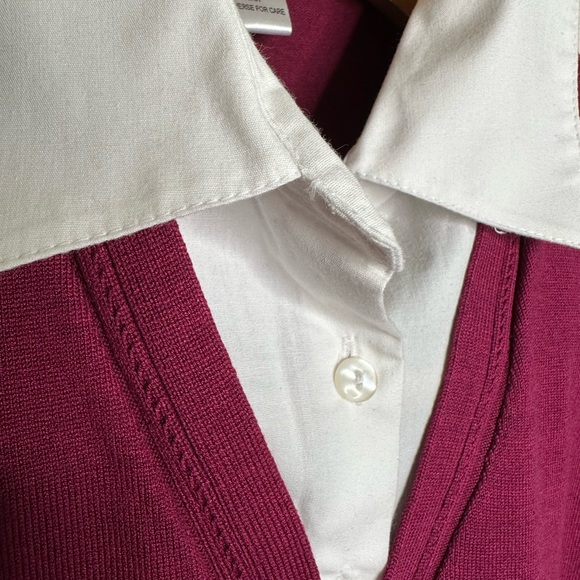 WinterSilks Cardigan Sweater With Faux Shirt Collar Size Medium Preppy Academia - Picture 8 of 13